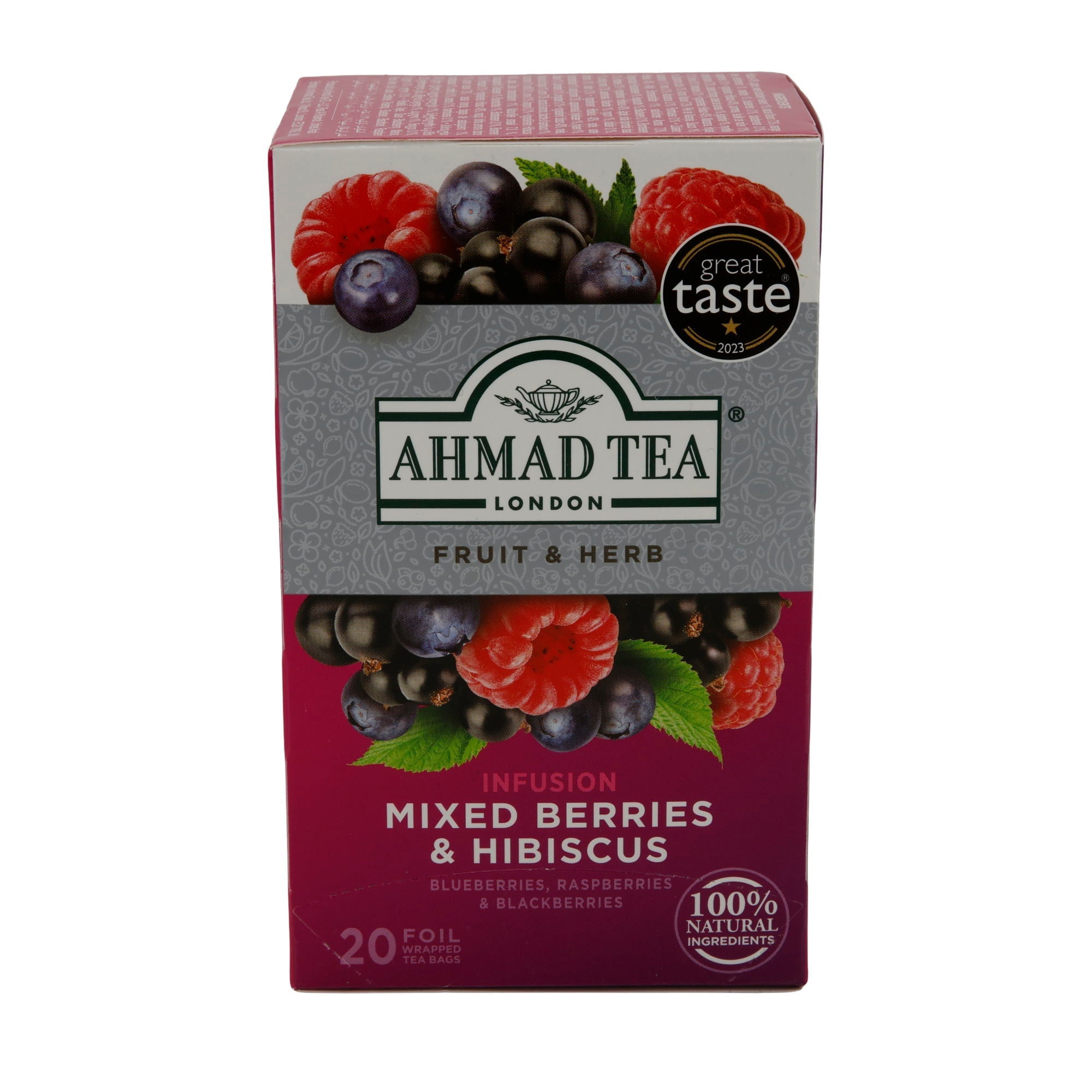 Früchtetee Ahmad Tea | Mixed Berries & Hibiscus | Beeren & Hibiskus | 20 Teebeutel | 100 % natürlich AHMAD TEA